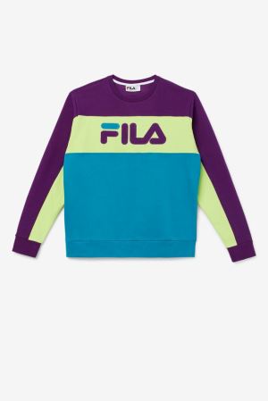 FILA Lesner Fleece Crew Tracksuits Purple / Yellow / Blue,Mens Clothing | CA.KTFBAX319